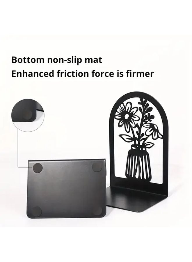 Oil Xiaoju Black Heavy Duty Metal Bookends Set Floral Arch Design Sturdy A Frame Shelf Supporters - Image 4